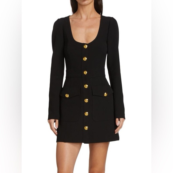 A.L.C. Ivy Stretch-Knit Black Mini Dress with Gold Buttons, Size 4 - Picture 1 of 10